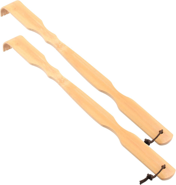 Renook 2PCS Wooden Bamboo Back Scratcher, 17" Natural Handmade Back-Scratchers for Men and Women, Upgraded Long Handle