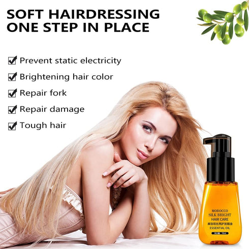 Hair Oil Serum for Frizzy Hair - Morocco Oil Silk Bright Frizz-Free Serum | Smoothing Natural Hair Care (2Pcs)