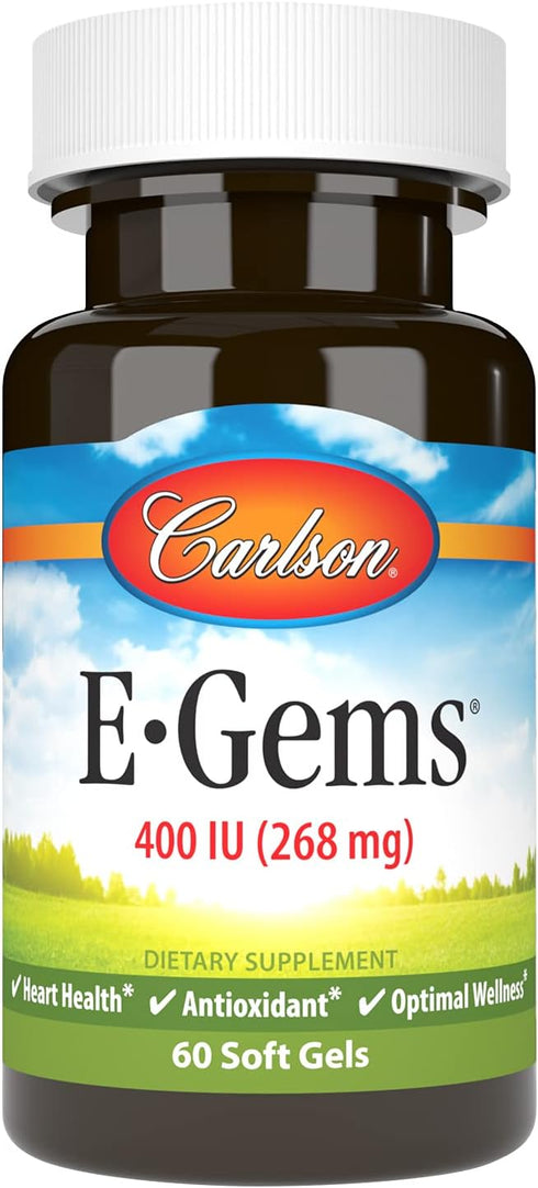 Carlson Labs E-Gems Natural Vitamin E, 60 Softgels, 400 IU