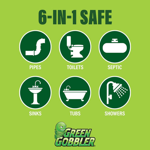 Green Gobbler Liquid Hair Drain Clog Remover & Cleaner, Septic Safe, 2 Pack for Toilets, Sinks, Tubs