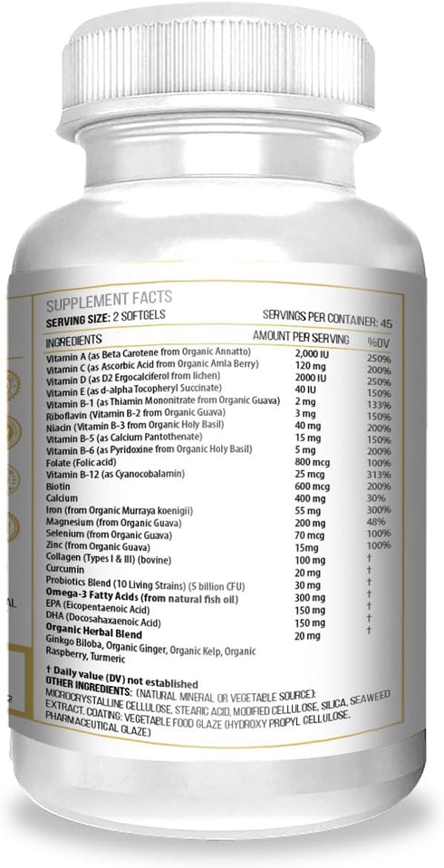 ACTIF Organic Multivitamin for Women Age 70+, 90 Count Oil RealCaps with 20+ Advanced Factors & Omega-3