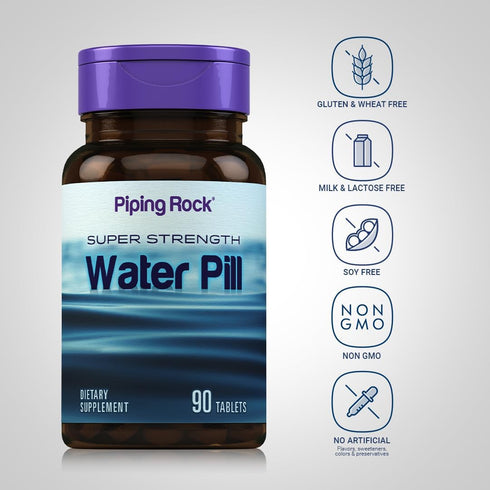 Piping Rock Water Pill - 90 Tablets, Super Strength with Potassium, Non-GMO, Gluten-Free