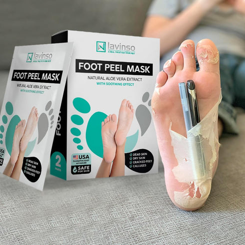 Lavinso Foot Peel Mask for Dry Cracked Feet, 2 Pack Peeling Mask for Soft Baby Feet, Original Scent