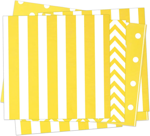 Disposable Yellow Paper Luncheon Party Napkins, Striped Chevron Polka Dot, 60 Count, 13"x13"