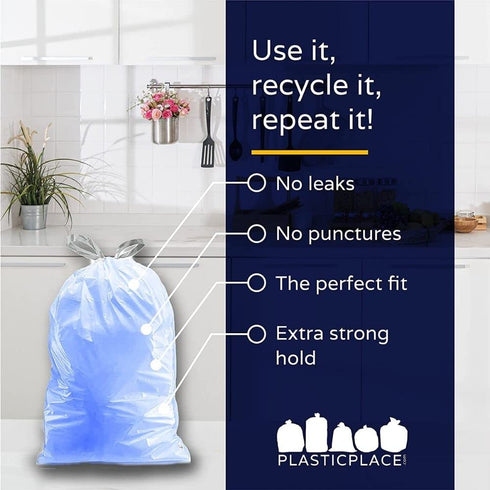 Plasticplace Custom Fit Trash Bags, Compatible with simplehuman Code K, 10 Gallon / 38 Liters, 50 Count