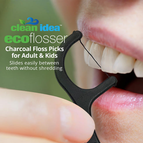EcoFlosser 300 Picks, Charcoal Dental Floss Picks for Teeth Cleaning, Biodegradable and Eco-Friendly