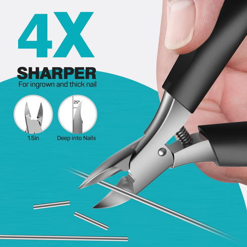 Toenail Clippers for Ingrown & Thick Toenails, Heavy Duty Tool with Sharp Blades & Long Handle, Gift for Men