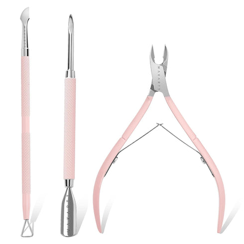 Makartt Cuticle Trimmer with Pusher, 3 PCS Pink Nail Tools for Professional Manicure & Pedicure