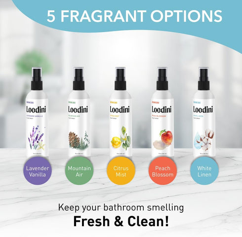 Odorcide Loo-Dini White Linen 8oz Toilet Spray, Bathroom Odor Eliminator, Poop Spray for Toilet and Bathroom