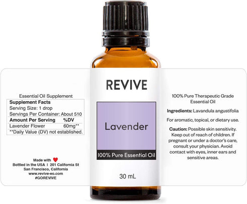 Lavender Essential Oil 30mL by Revive Essential Oils - 100% Pure Therapeutic Grade, for Diffuser, Humidifier, Massage, Aromatherapy, Skin & Hair Care