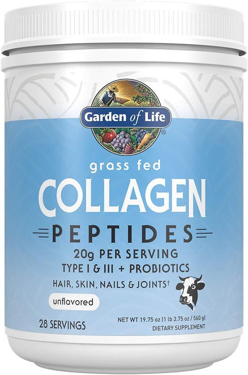 Garden of Life Grass Fed Collagen Peptides Powder, Unflavored Hydrolyzed Collagen Protein for Hair, Skin, Joints - 28