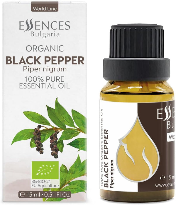 Essences Bulgaria Organic Black Pepper Essential Oil 0.51 Fl Oz | 15ml 100% Pure Natural for Aromatherapy, Massage