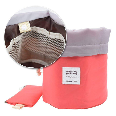 INVODA 2PCS Travel Cosmetic Bags - Barrel Makeup Bag, Portable Foldable Cases for Toiletry Bucket Organizer