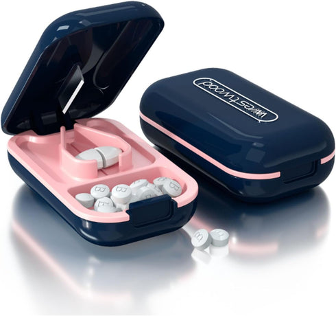 Portable Tablet Cutter Box, Small Pill Cutter, Pill Splitter for Small or Large Pills, Portable Pill Crusher for Purse