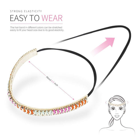 Teenitor 6 Pieces Elastic Rhinestone Beaded Women Headbands, Handmade Vintage Jewelry Hair Bands for Girl Hair Accessories 20-26.8’’ Multicolor