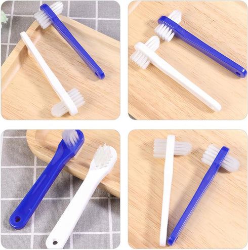 Healvian 8pcs Denture Cleaning Brush Set - T-Shaped Denture Special Toothbrush Tool Bagged with Hard Heads for Denture