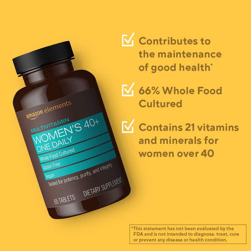 Amazon Elements Women‚ 40+ One Daily Multivitamin | 65 Tablets | 66% Whole Food Cultured, Vegan, 2 Month Supply