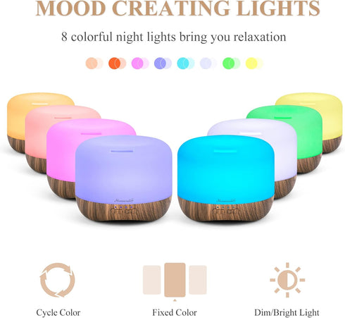 Aromatherapy Essential Oil Diffuser for Room, 300ml Cool Mist Humidifier with Colorful Lights, Auto Off for Home Bedroom