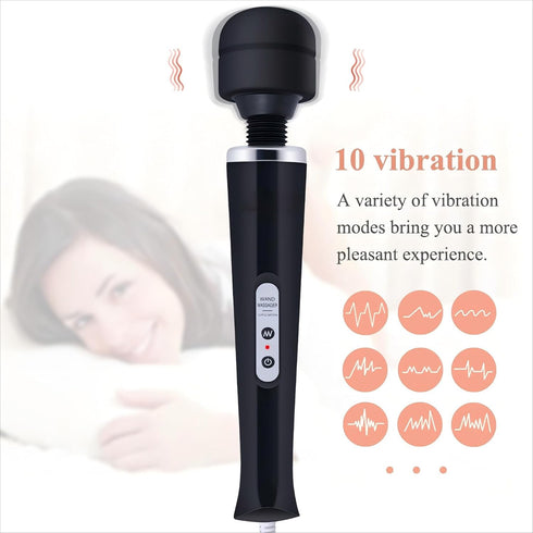 MASANIU 10 Settings Massager with Pulse Strong Vibration for Women,Personal Total Body Therapy Massager (Black)