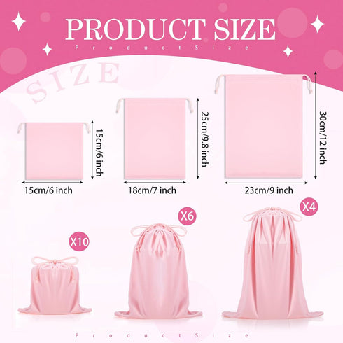 Hillban 20 Pcs Adult Game Toy Storage Bags Microfiber Drawstring Bags Adjustable Toys Organizer Foldable Ditty Bag Pouch Case for Game Toy Cosmetic, 3 Sizes (Light Pink)