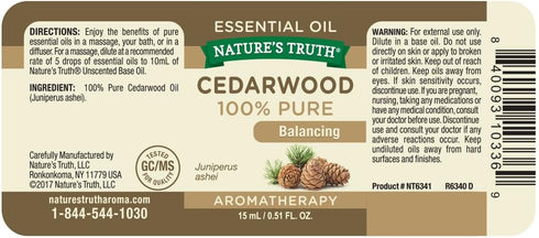 Nature's Truth Vitamins Essential Oil, Cedarwood - 0.51 Fl Oz