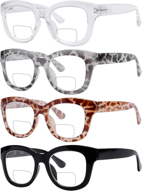 Eyekepper 4-Pack Large Frame Bifocal Reading Glasses for Women, Bifocal Readers +2.50
