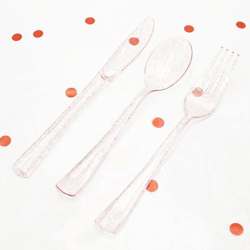 180PCS Rose Gold Plastic Silverware Set, 60 Gold Forks, 60 Gold Spoons, 60 Gold Knives, Disposable Cutlery for Party