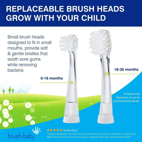 brush-baby BabySonic Infant and Toddler Electric Toothbrush - Ages 0-3 Years, Smart LED Timer and Gentle Vibration,