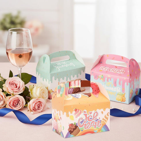 jeowicti 12 Pack Supplies(3.7x6.3x3.7inch) Ice Cream Party Favor Boxes Gift Boxes Folding Paper Treat Box Goodie Box