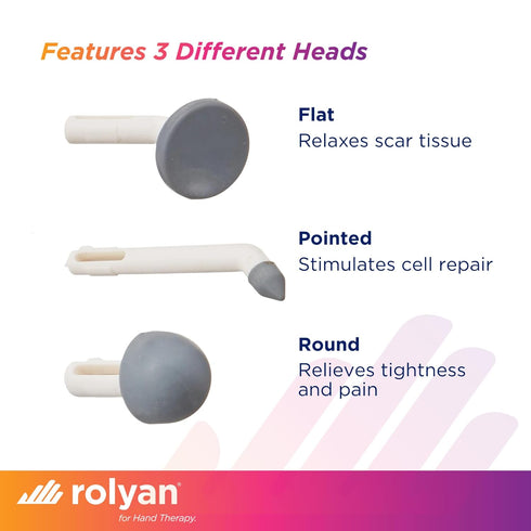 Rolyan Mini Massager with Battery, Handheld Compact Massager with Interchangeable Heads Reduces Scar Visibility, Quiet