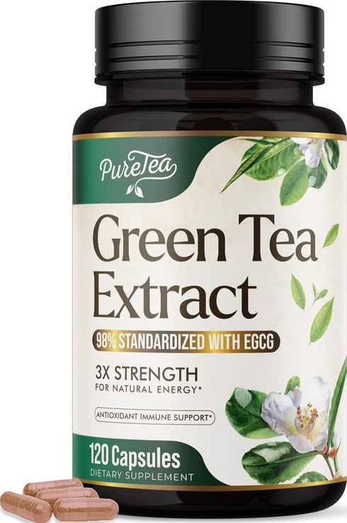 Green Tea Extract Pills 1000mg with EGCG - 120 Capsules for Heart Support & Natural Energy