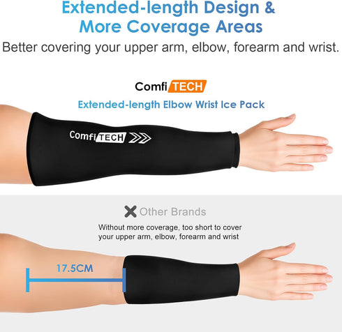Pack Elbow, Pack ComfiTECH Full Arm Ice Wrap for Pitchers, Extended-Length Flexible Sleeve for Tennis Forearm, Wrist