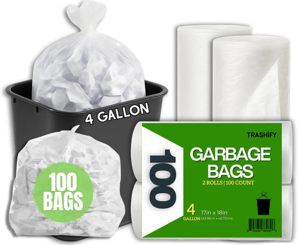TRASHIFY Small Trash Bags 4 Gallon, 100 Count Clear Garbage Bags, Extra Strong