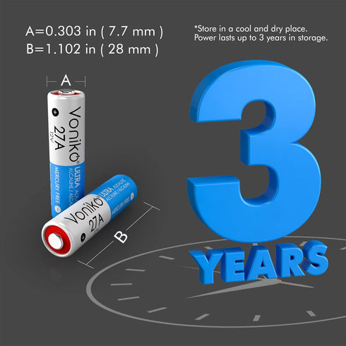 Voniko 27A 12V Alkaline Battery, Pack of 6 Long Lasting A27 Battery for Remote and Doorbells