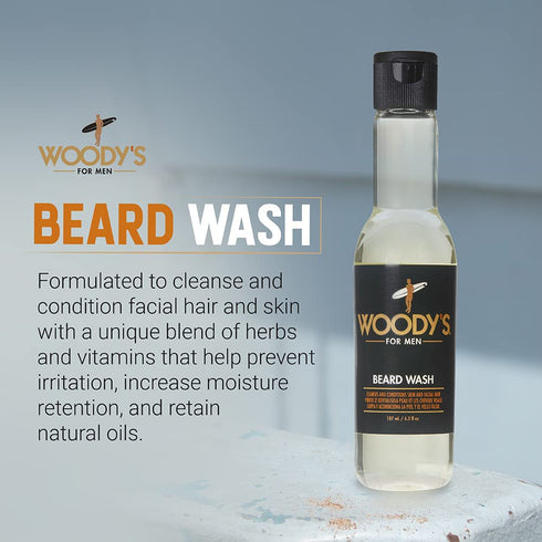 Woody's Beard Wash for Men - Cleanses Facial Hair & Skin, Aloe Vera & Chamomile Scent, 6.3 fl oz