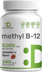 DEAL SUPPLEMENT Methyl B-12 Vitamins 5000 mcg, 240 Chewable Tablets, Strawberry Flavored, Energy Support