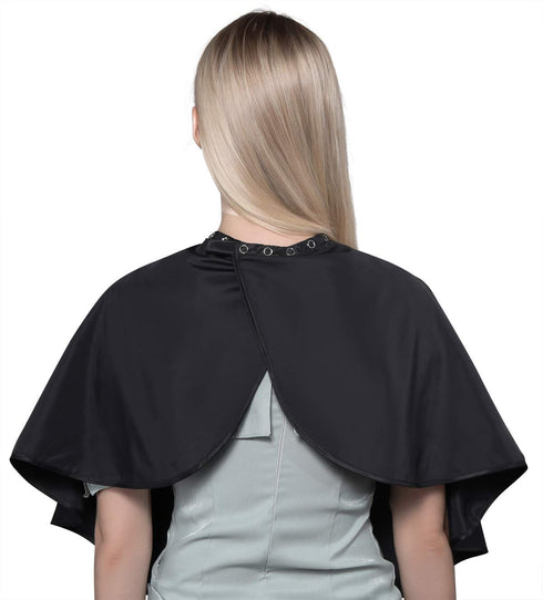 PERFEHAIR Short Makeup Comb Out Cape - Makeup Salon Artist Hair Styling Cutting Barber Cape Apron Bib for Clients, Black