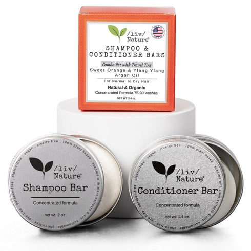 Shampoo Bar and Conditioner Set with Travel Case, Volume and Moisture for Dry Hair, Orange, Ylang Ylang, Argan Oil