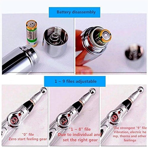 Electronic Meridian Acupuncture Pen with Multiple Treatment Tips, Acupressure Meridian Energy Massage