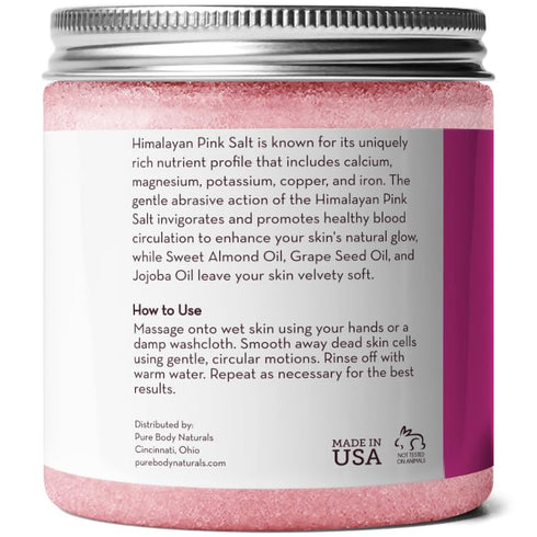 Pure Body Naturals Himalayan Salt Scrub, 12 ounces - Natural Exfoliator with Sweet Almond Oil, Jojoba Oil, Vitamin E
