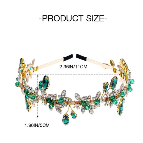 JEAIRTS Green Rhinestone Headband, Gold Leaf Wedding Headpiece, Bridal Crystal Hair Accessories for Women