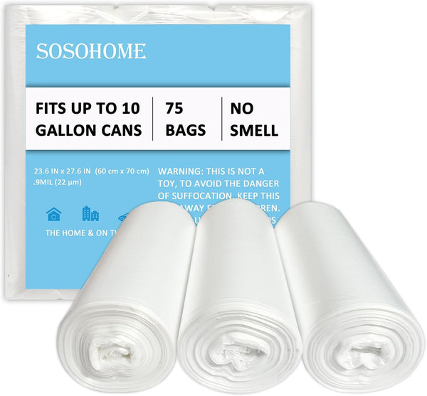 10 Gallon Ultra Strong Clear Trash Bags, 22 Micron, 75 Count for Office Kitchen