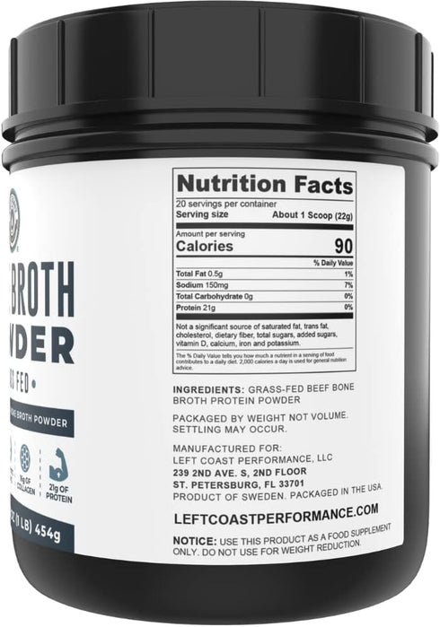 16oz Bone Broth Protein Powder from Grass Fed Beef - Unflavored, Rich in Collagen, Paleo Protein Powder