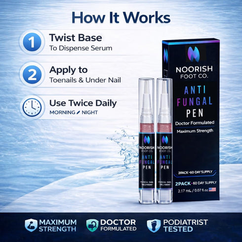 NOORISH FOOT CO. 2 Nail Fungus Treatment Pen for Toenails & Fingernails - Antifungal Nail Repair with Undecylenic Acid