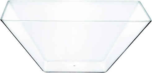 PLASTICPRO Disposable Square Plastic Large Clear Serving Bowls, Extra Heavy Duty for Party Snack, Pack of 4