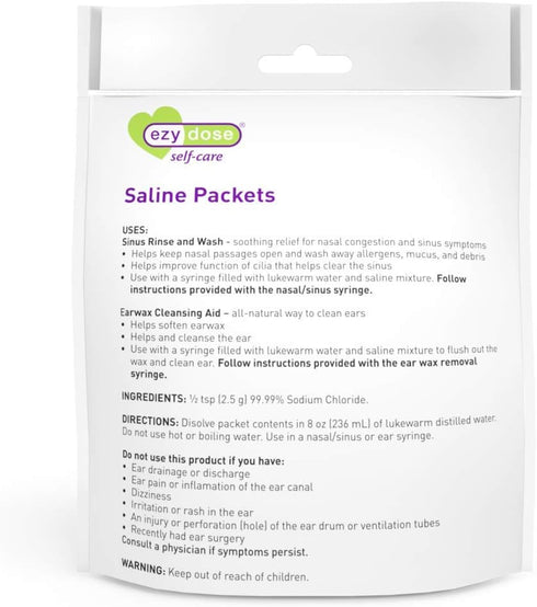 EZY DOSE Saline Nasal Rinse Packets, 100 Count, Individually Wrapped Sinus Relief, Made in The USA