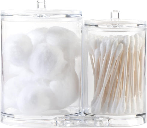 Huji Acrylic Cosmetic Organizer for Q-Tip & Cotton Ball Holder with Lids - 9.36oz & 17.61oz Jars