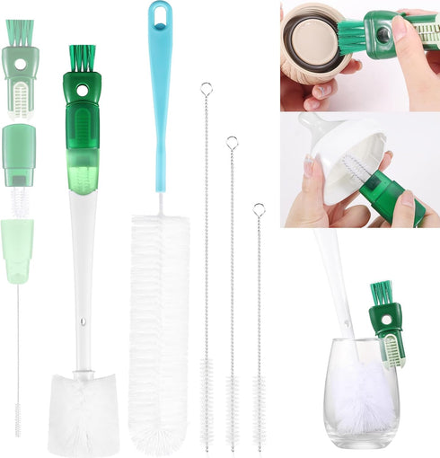 OUTXE 5 Pack Bottle Brush Set, 5-in-1 Water Bottle Cleaner, 15" Long Handle, 3 Straw Brushes, Detail Brush