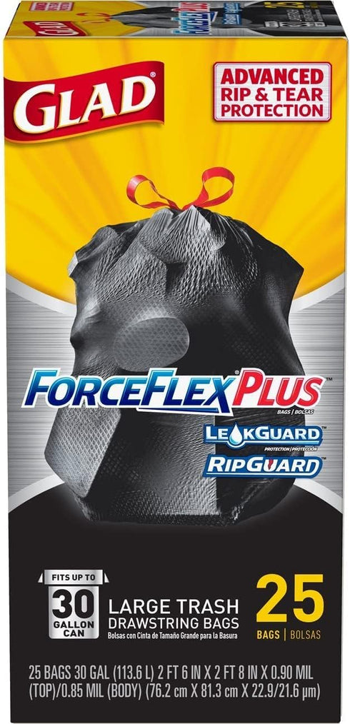 Glad Large Trash Bags, 30 Gallon, 25 Bags, with Drawstring