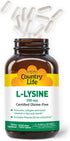 Country Life L-Lysine 500mg with B-6, 100 Vegan Capsules - Immune Health Support